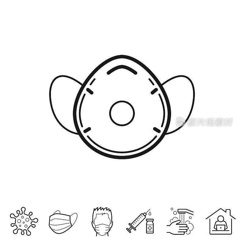 医用口罩ffp2, ffp3。线条图标-可编辑的笔触